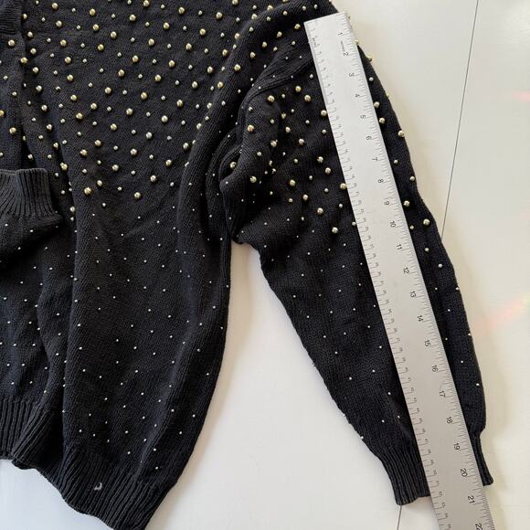 Vintage Rochelle-Forest Black Sweater Gold Stud Beads Ramie Cotton L - Picture 16 of 16